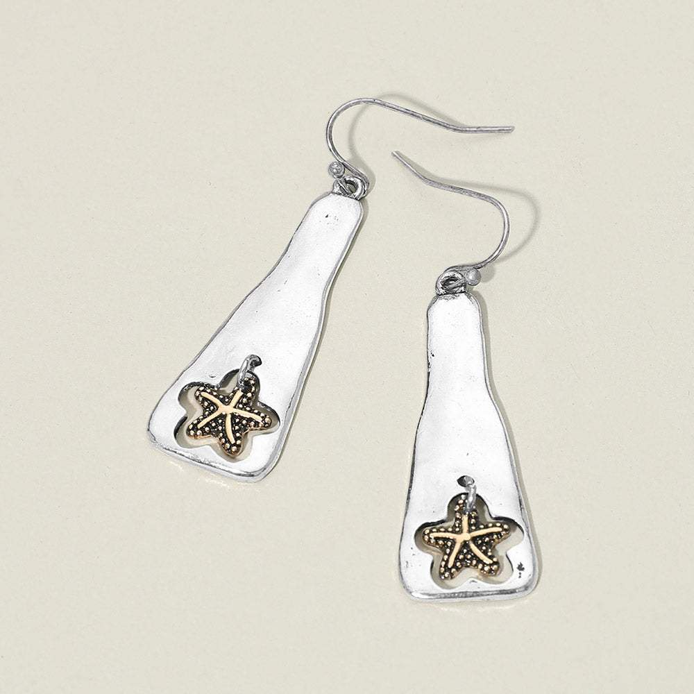 Textured Metal Starfish Charm Drop Plate Earrings - Madeline Love - Flyclothing LLC