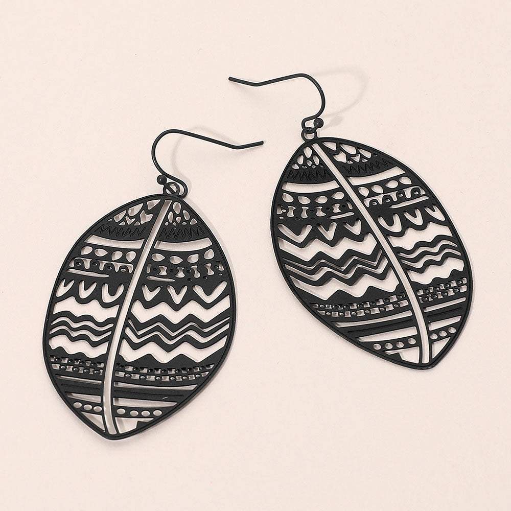 Brass Metal Tribal Pattern Cutout leaf Dangle Earrings - Madeline Love - Flyclothing LLC