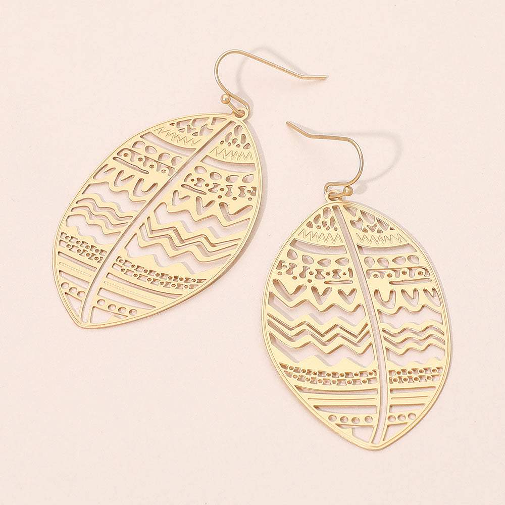 Brass Metal Tribal Pattern Cutout leaf Dangle Earrings - Madeline Love - Flyclothing LLC