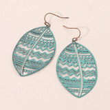 Brass Metal Tribal Pattern Cutout leaf Dangle Earrings - Madeline Love - Flyclothing LLC