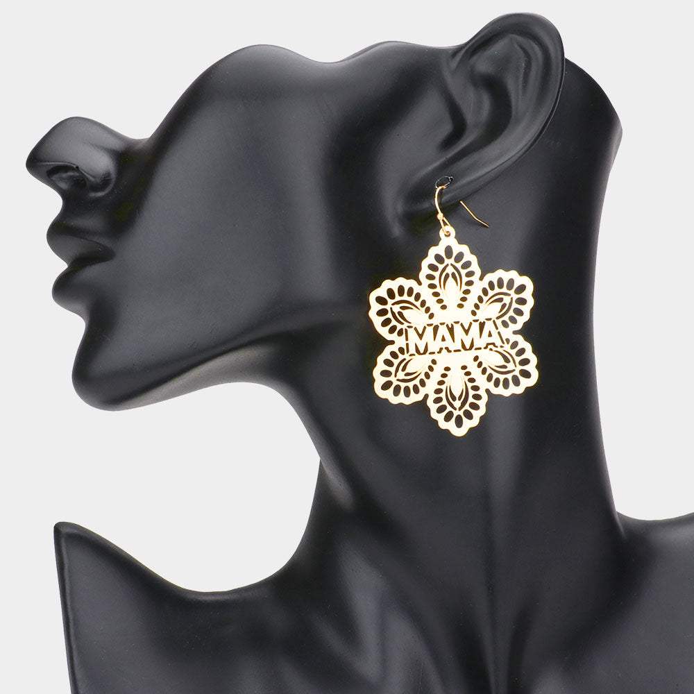 MAMA Message Brass Metal Flower Dangle Earrings - Madeline Love - Flyclothing LLC