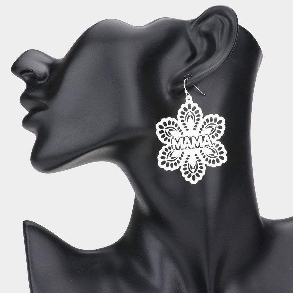 MAMA Message Brass Metal Flower Dangle Earrings - Madeline Love - Flyclothing LLC