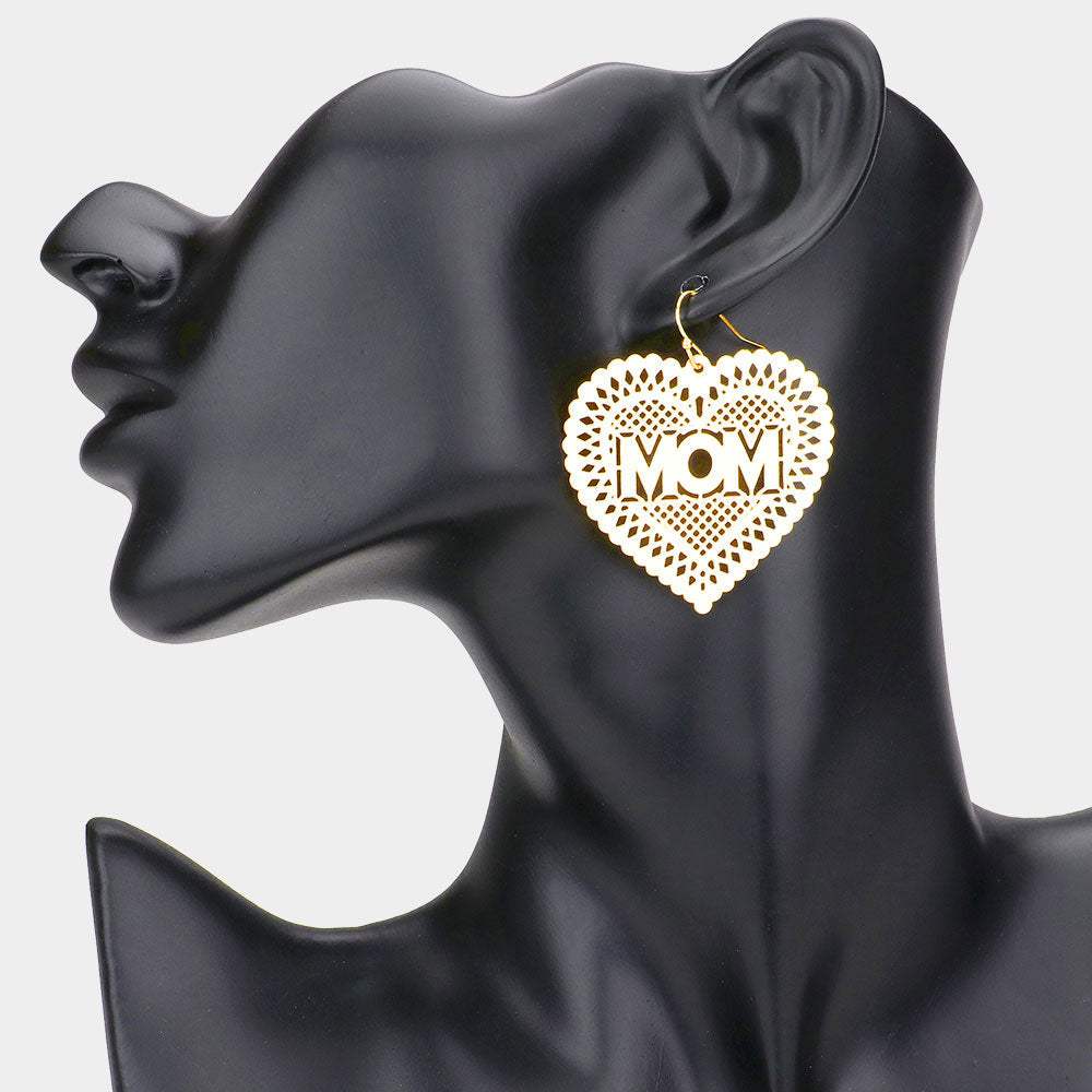 MOM Message Brass Metal Heart Dangle Earrings - Madeline Love - Flyclothing LLC
