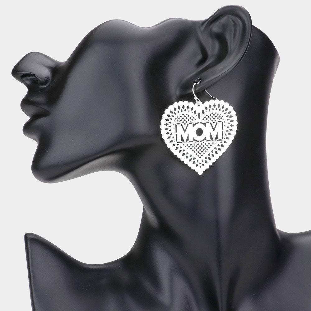 MOM Message Brass Metal Heart Dangle Earrings - Madeline Love - Flyclothing LLC