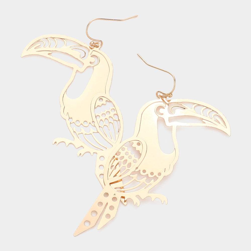 Brass Metal Cutout Toucan Dangle Earrings - Madeline Love - Flyclothing LLC