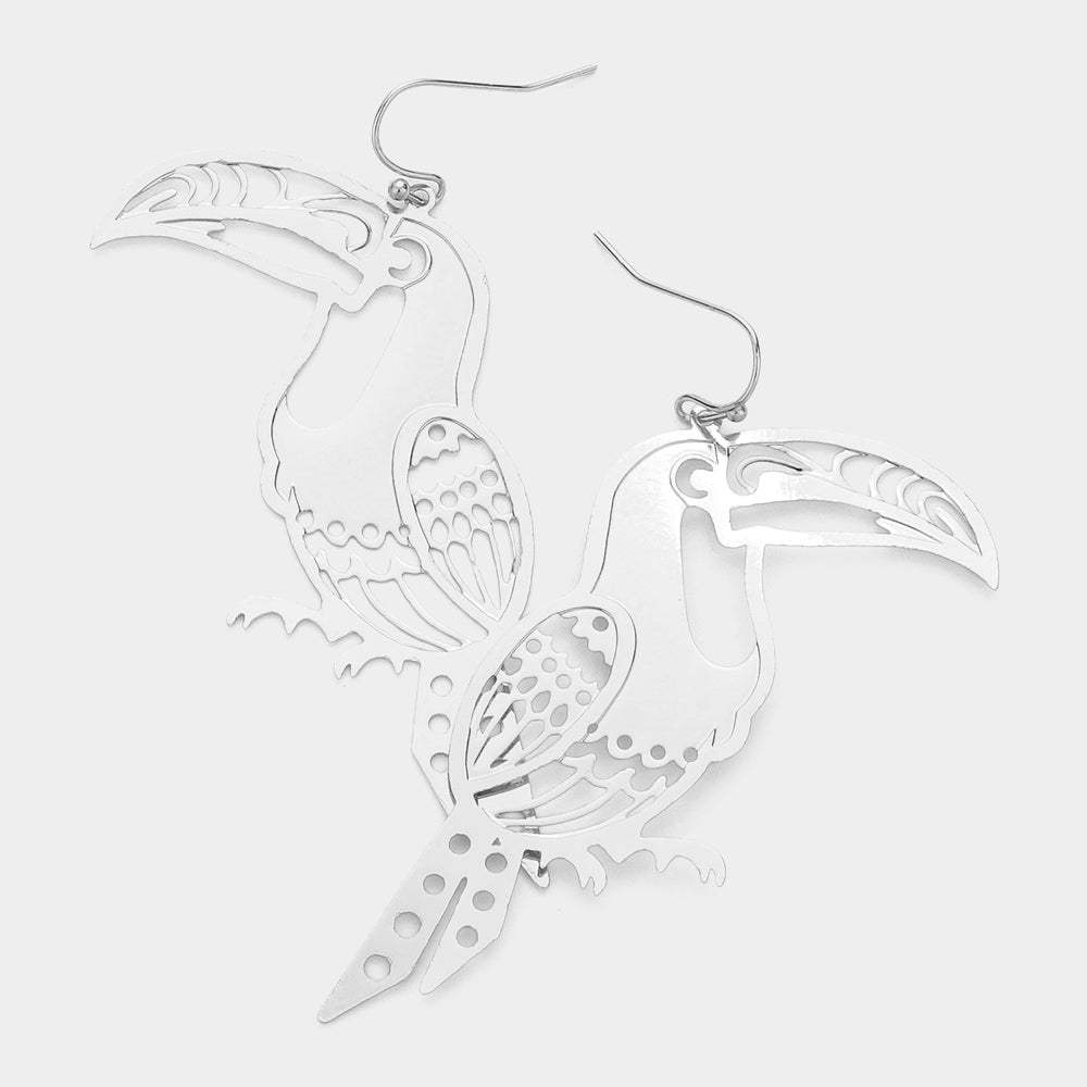 Brass Metal Cutout Toucan Dangle Earrings - Madeline Love - Flyclothing LLC