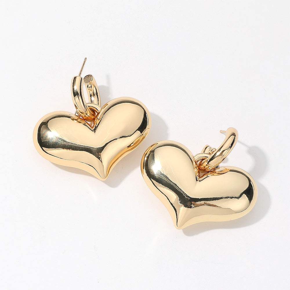 SECRET BOX_14K Gold Dipped Puffy Heart Dangle Huggie Earrings - Madeline Love - Flyclothing LLC