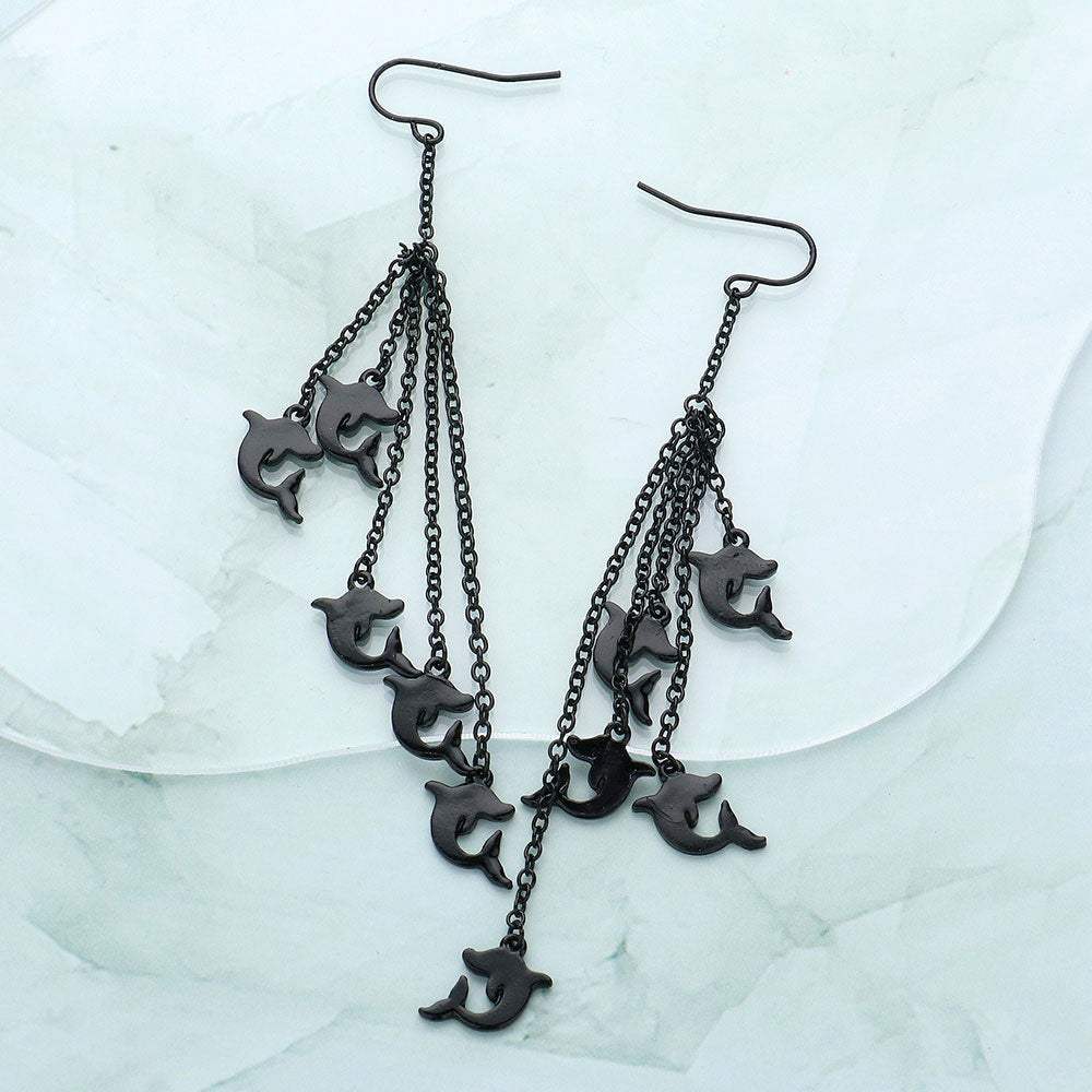 Multi Metal Dolphin Drop Chain Dangle Earrings - Madeline Love - Flyclothing LLC
