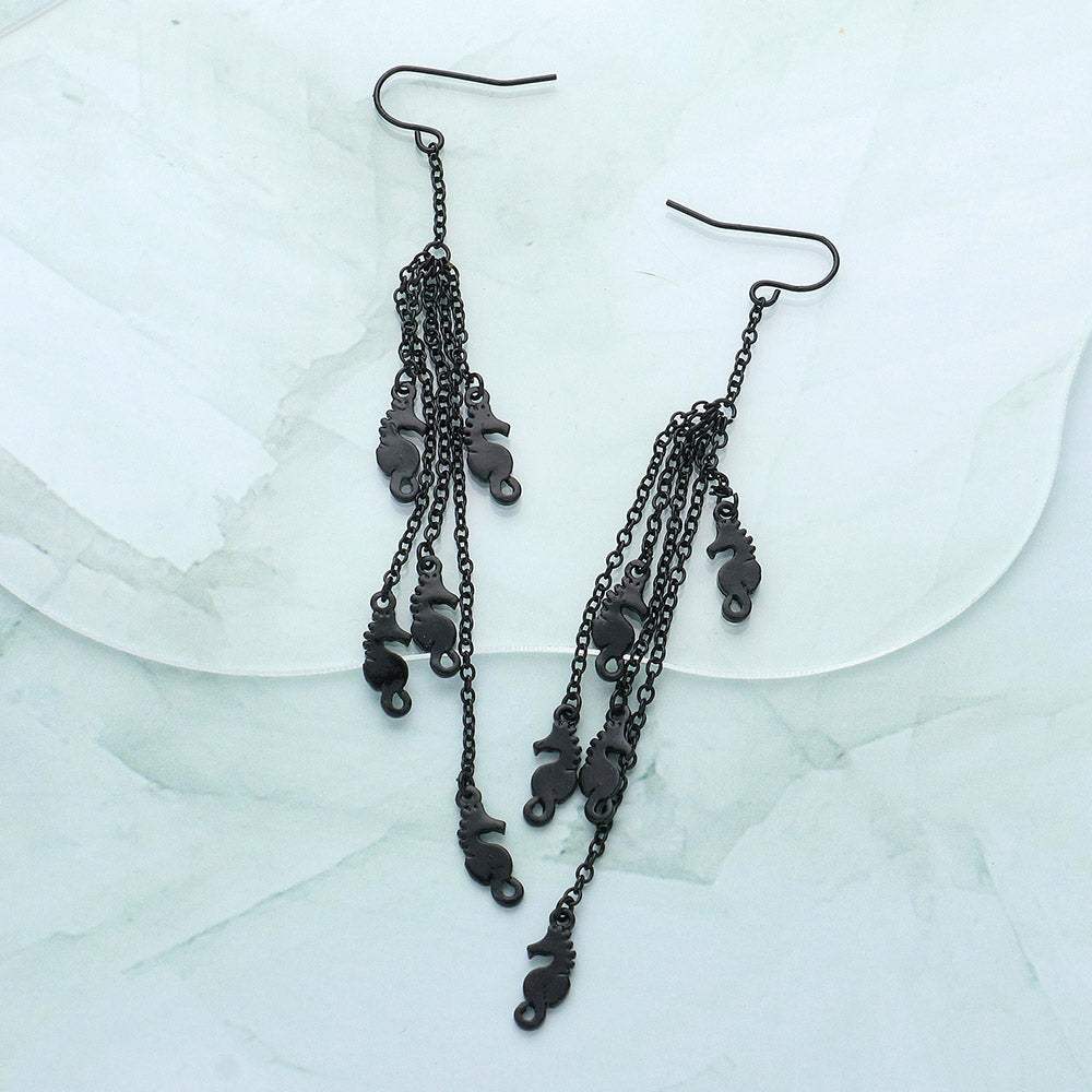 Multi Metal Seahorse Drop Chain Dangle Earrings - Madeline Love - Flyclothing LLC
