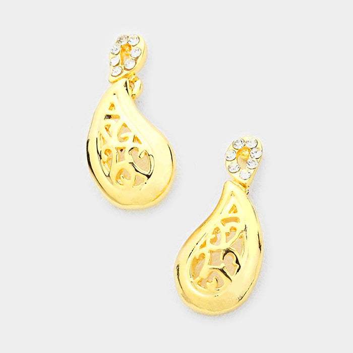 Crystal detail metal droplet earrings - Madeline Love - Flyclothing LLC