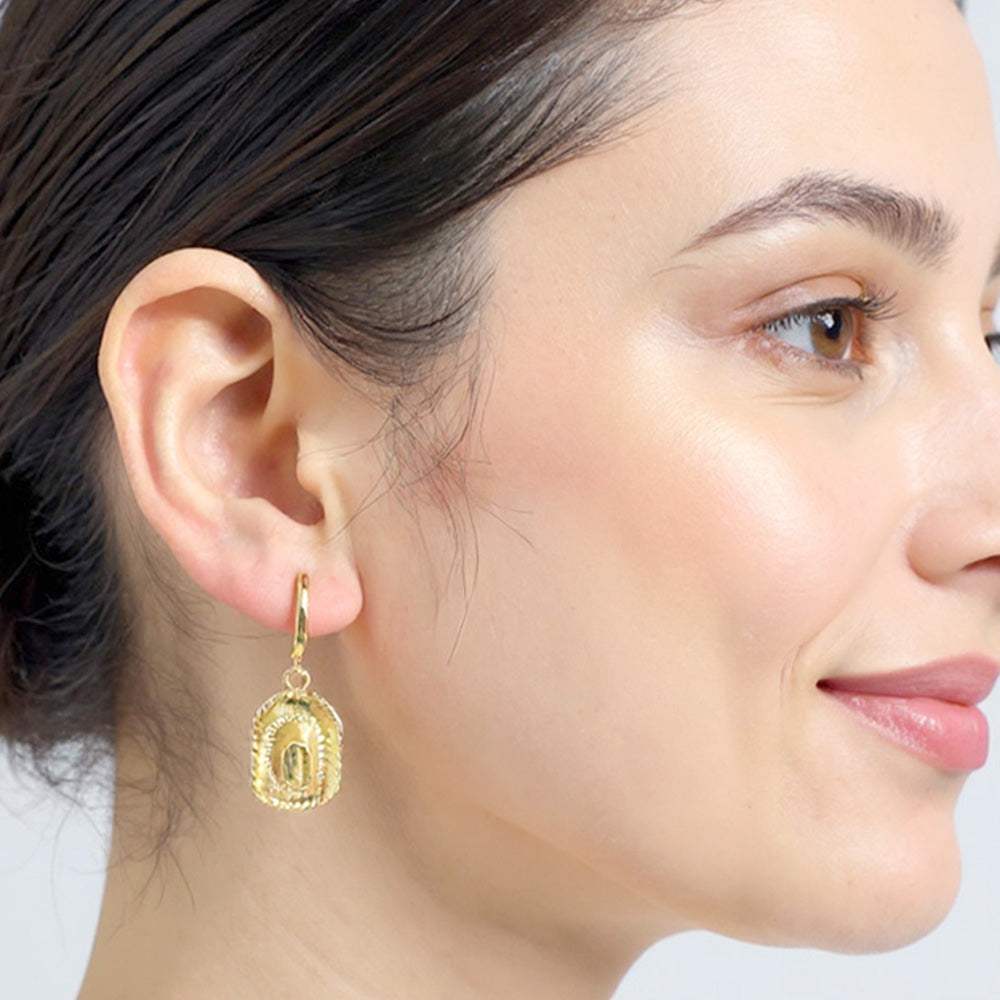 14K Gold Dipped Western Cowboy Hat Dangle Huggie Hoop Earrings - Madeline Love - Flyclothing LLC