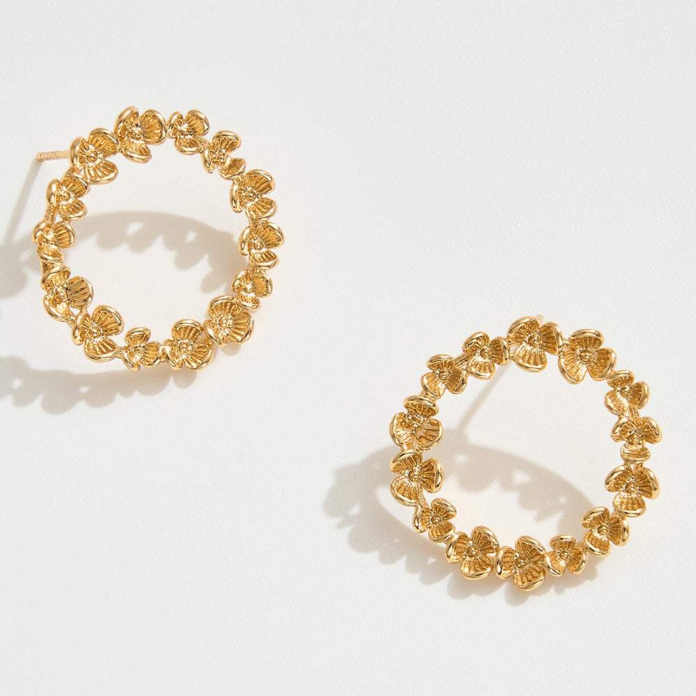 14K Gold Dipped Floral Wreath Stud Earrings - Madeline Love - Flyclothing LLC