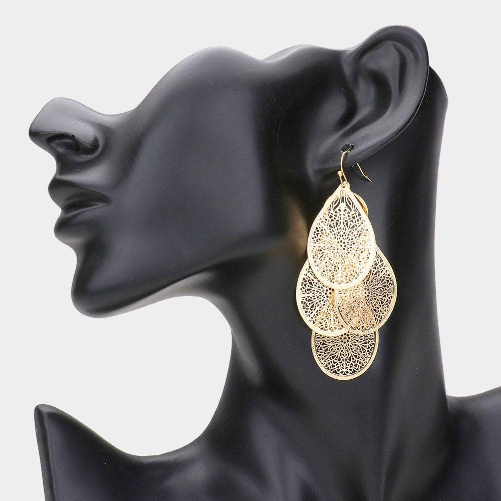 Filigree Leaf Cluster Silhouette Drop Earrings - Madeline Love - Flyclothing LLC