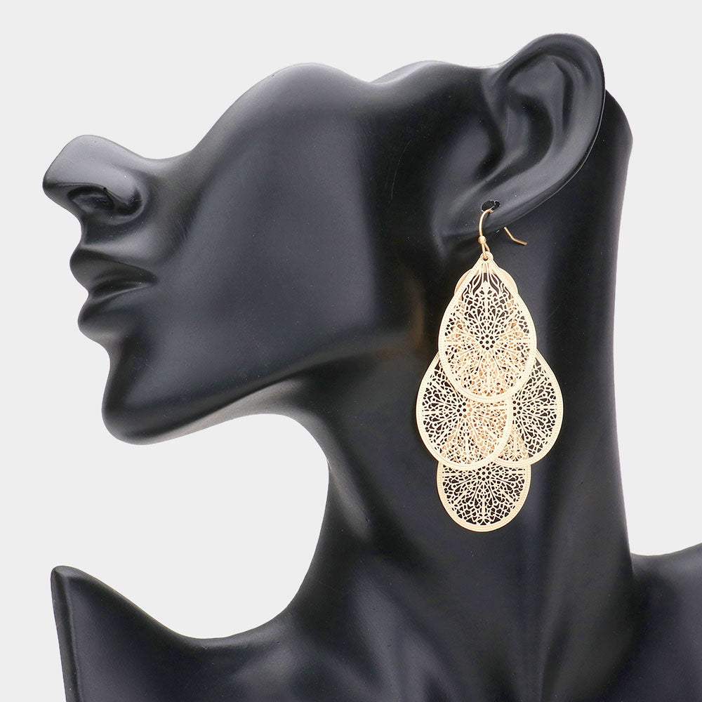 Filigree Leaf Cluster Silhouette Drop Earrings - Madeline Love - Flyclothing LLC