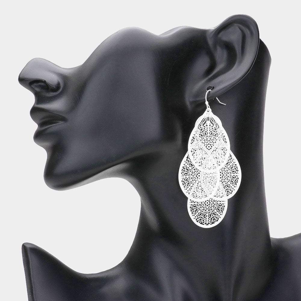 Filigree Leaf Cluster Silhouette Drop Earrings - Madeline Love - Flyclothing LLC