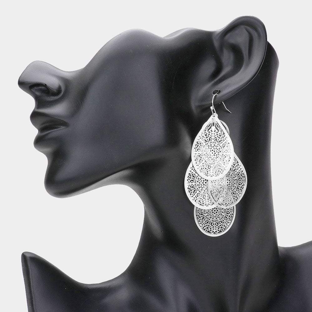 Filigree Leaf Cluster Silhouette Drop Earrings - Madeline Love - Flyclothing LLC