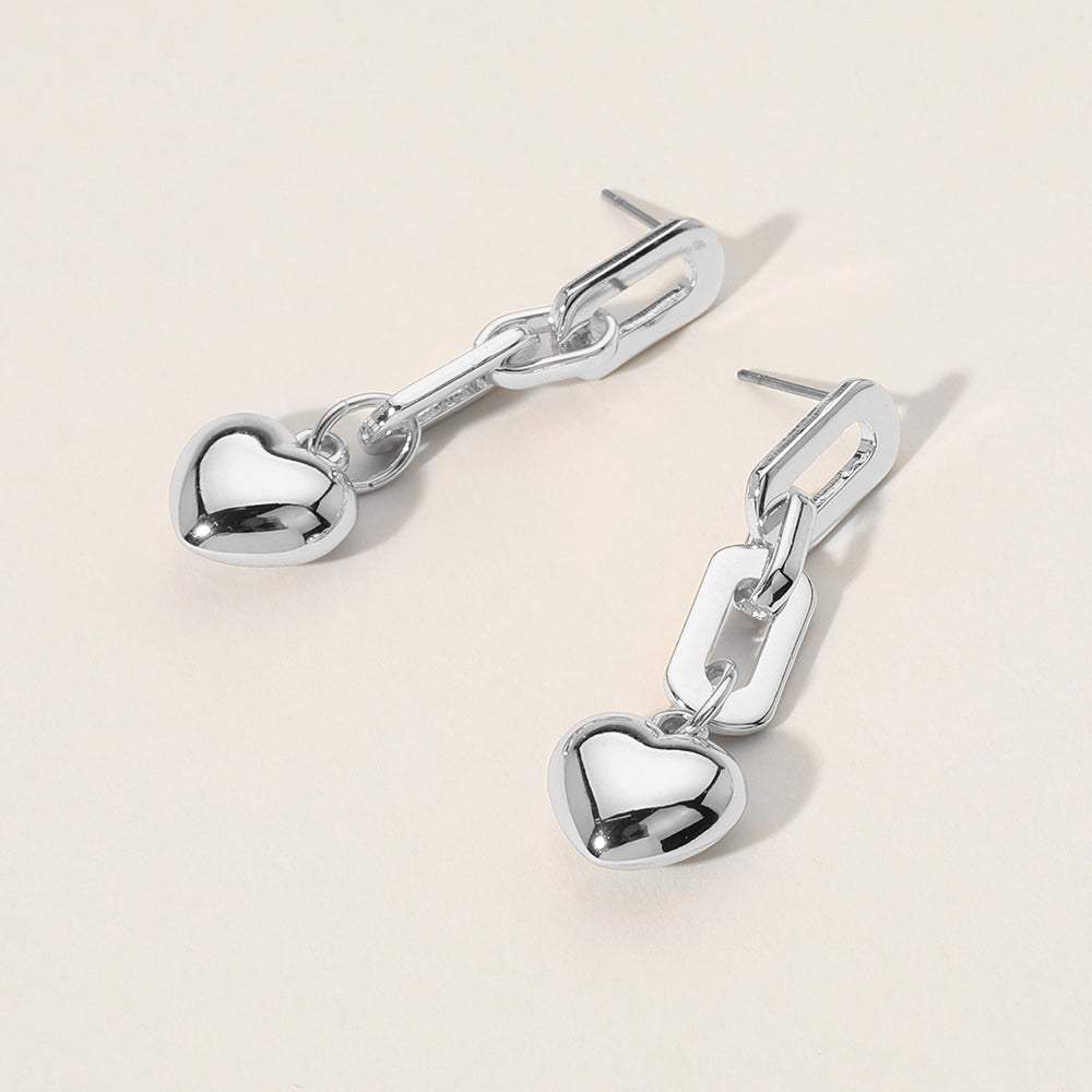 Metal Paperclip Link Dropdown Puffy Heart Dangle Earrings - Madeline Love - Flyclothing LLC