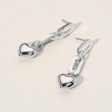 Metal Paperclip Link Dropdown Puffy Heart Dangle Earrings - Madeline Love - Flyclothing LLC
