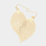 Matte Metal Leaf Filigree Dangle Earrings - Madeline Love - Flyclothing LLC