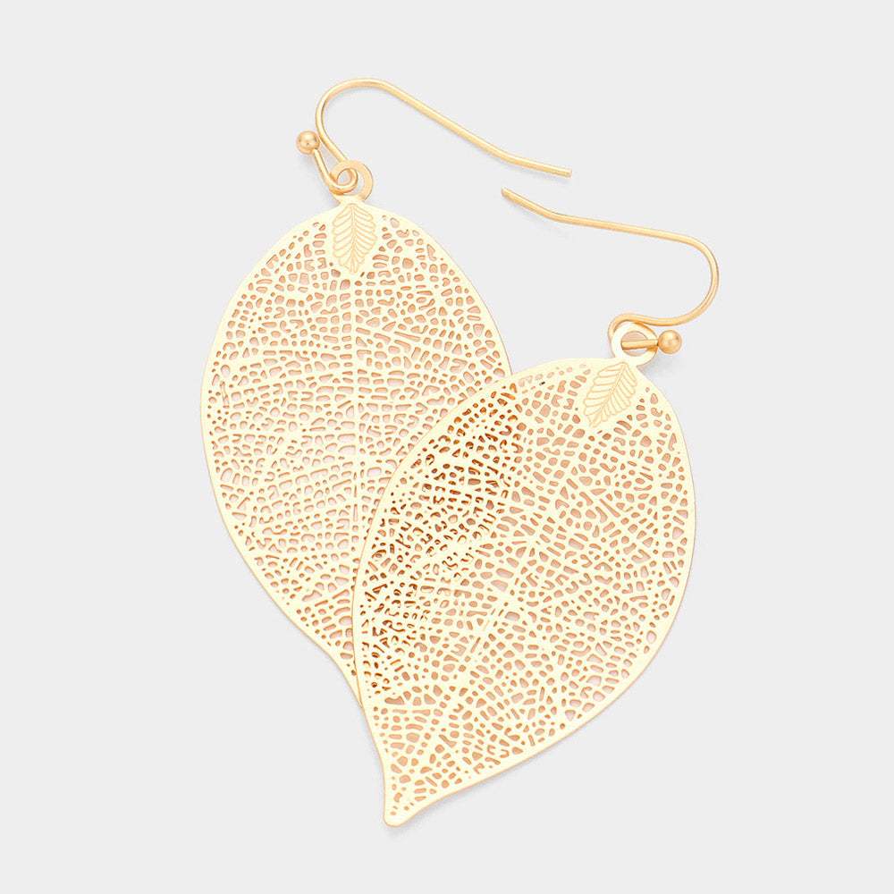 Matte Metal Leaf Filigree Dangle Earrings - Madeline Love - Flyclothing LLC