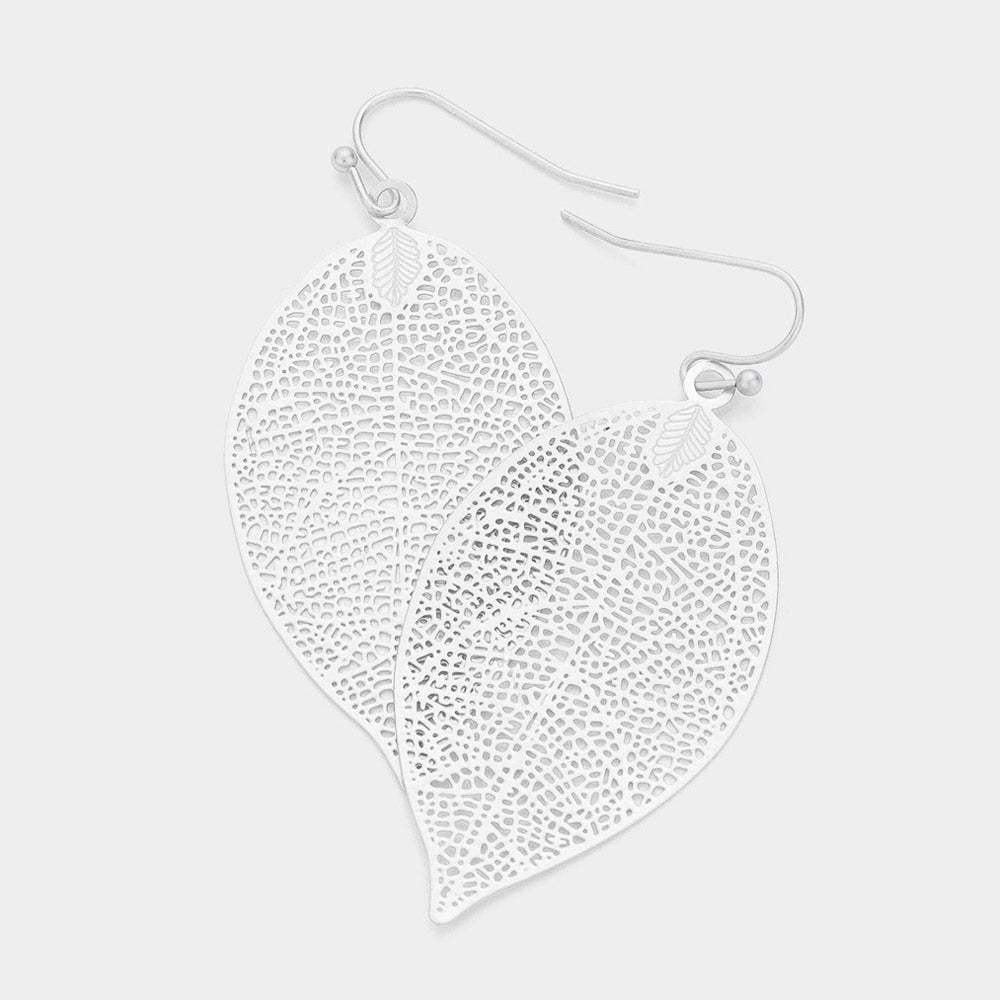 Matte Metal Leaf Filigree Dangle Earrings - Madeline Love - Flyclothing LLC