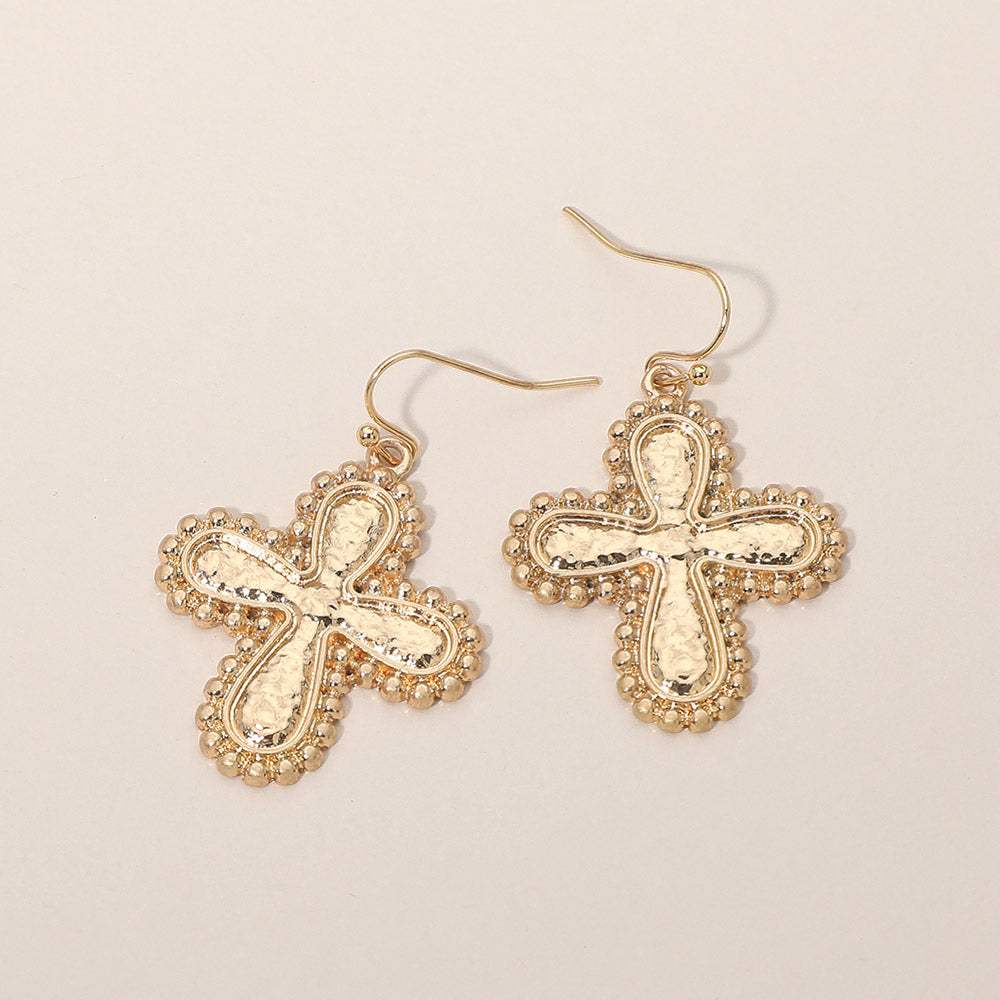 Textured Worn Metal Cross Drop Dangle Earrings - Madeline Love - Flyclothing LLC