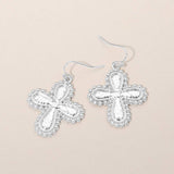 Textured Worn Metal Cross Drop Dangle Earrings - Madeline Love - Flyclothing LLC