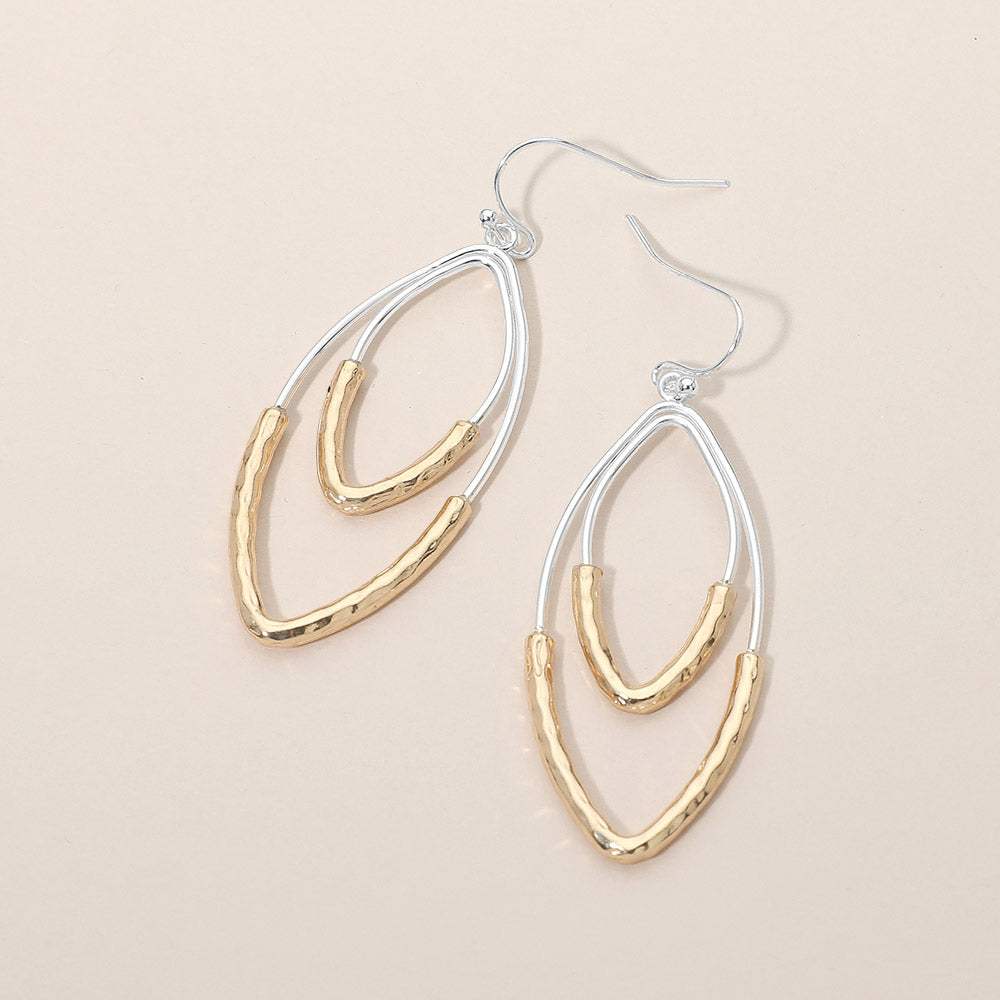 Layered Open Metal Marquise Drop Earrings - Madeline Love - Flyclothing LLC