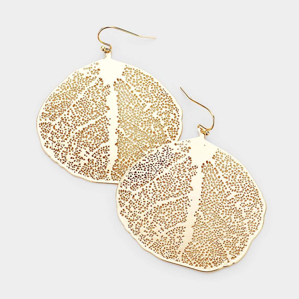 Brass Metal Leaf Earrings - Madeline Love - Flyclothing LLC