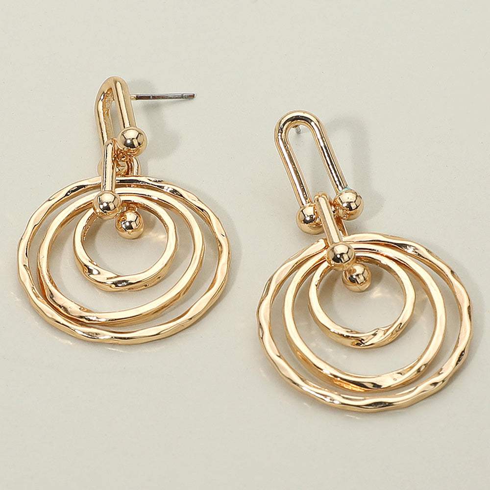 Hammered Metal Layered Spiral Hoop Drop Earrings - Madeline Love - Flyclothing LLC