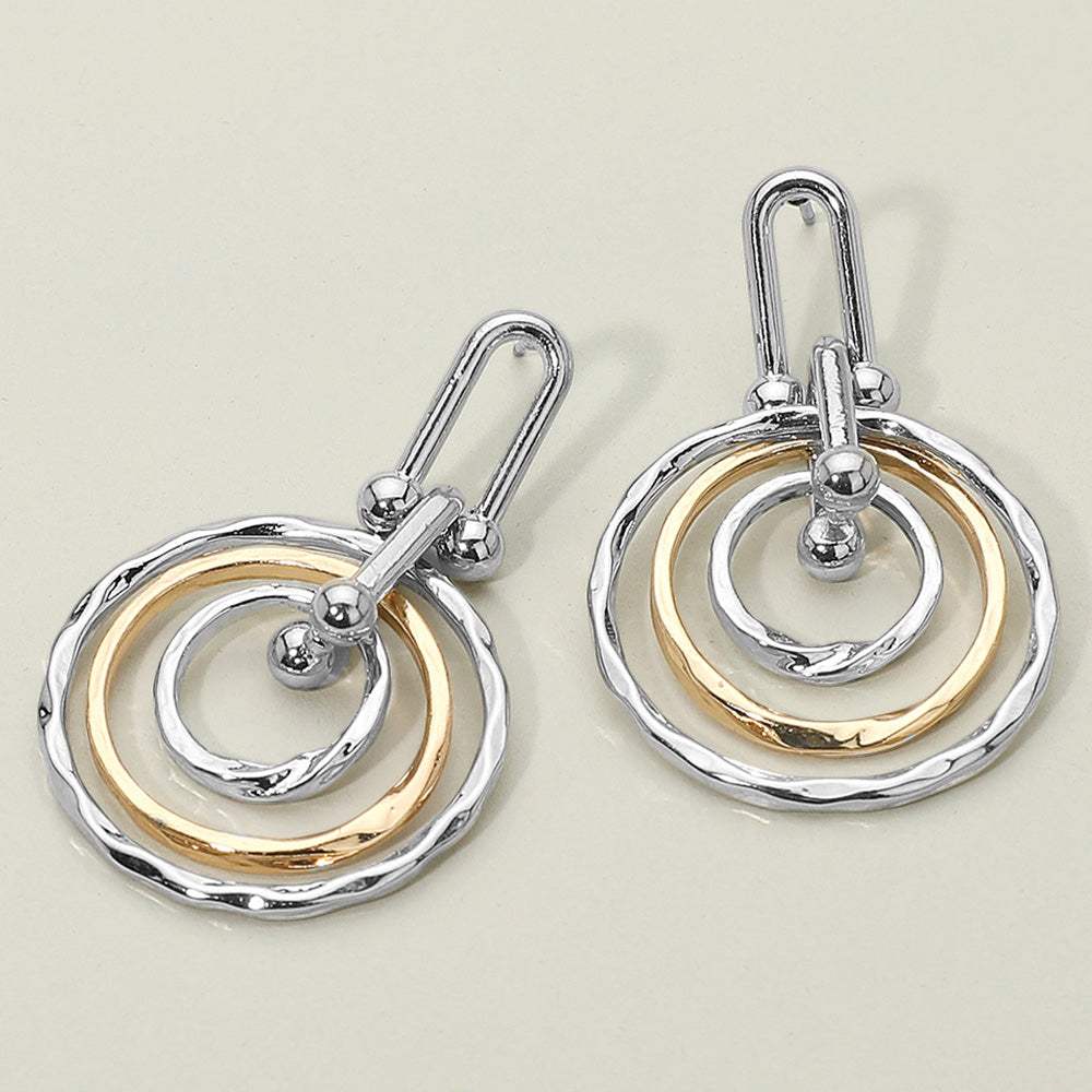 Hammered Metal Layered Spiral Hoop Drop Earrings - Madeline Love - Flyclothing LLC