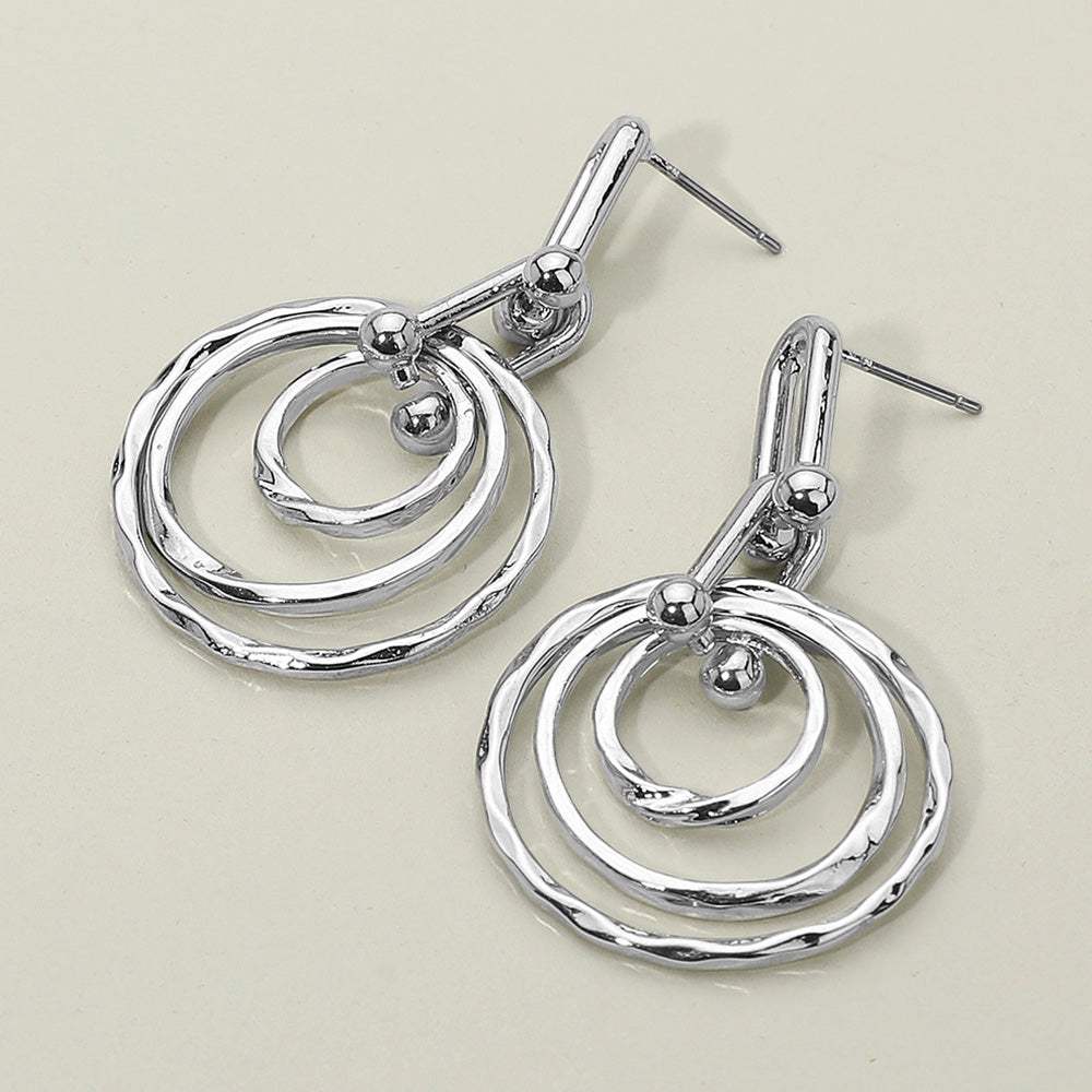 Hammered Metal Layered Spiral Hoop Drop Earrings - Madeline Love - Flyclothing LLC