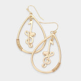 Music Nots Treble Clef Accented Open Metal Teardrop Dangle Earrings - Madeline Love - Flyclothing LLC