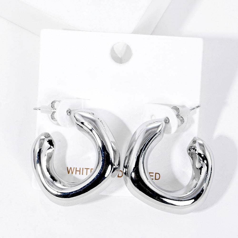 White Gold Dipped Metal Square Hoop Earrings - Madeline Love - Flyclothing LLC