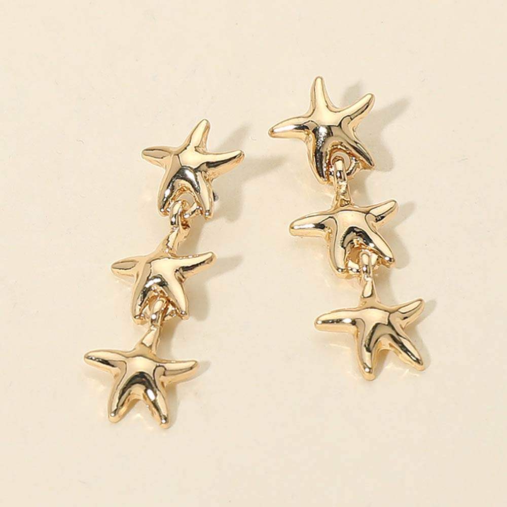 Triple Metal Starfish Link Drop Earrings - Madeline Love - Flyclothing LLC