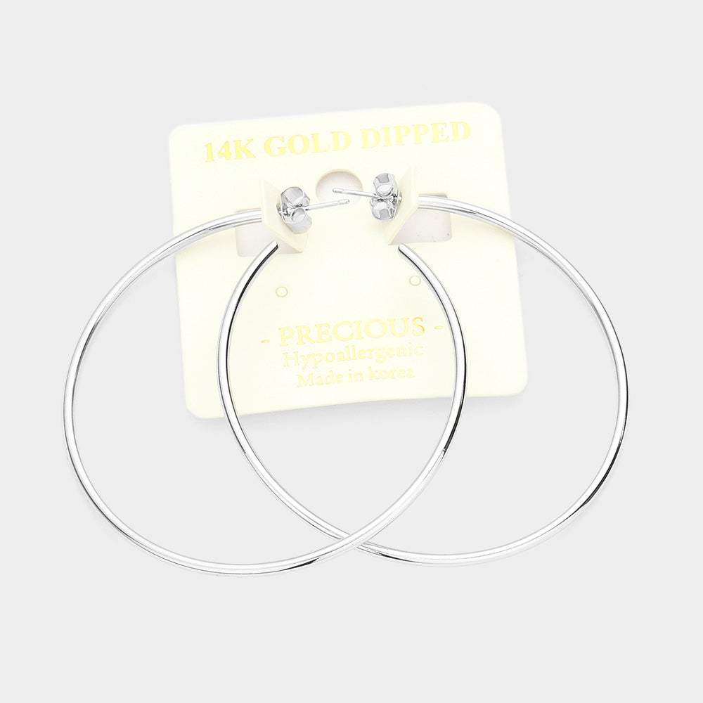 14K White Gold Dipped 2.25 Inch Metal Hypoallergenic Half Hoop Earrings - Madeline Love - Flyclothing LLC