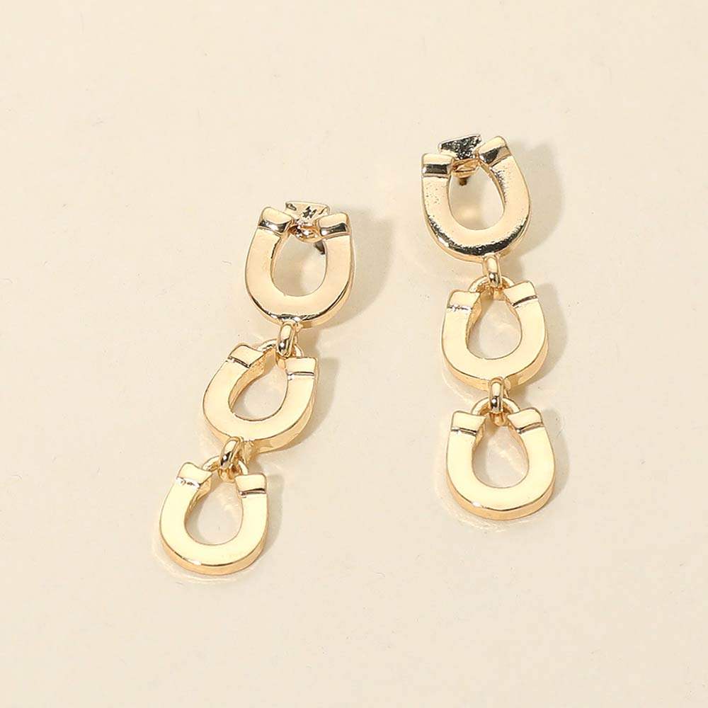 Metal Triple Horseshoe Link Drop Earrings - Madeline Love - Flyclothing LLC