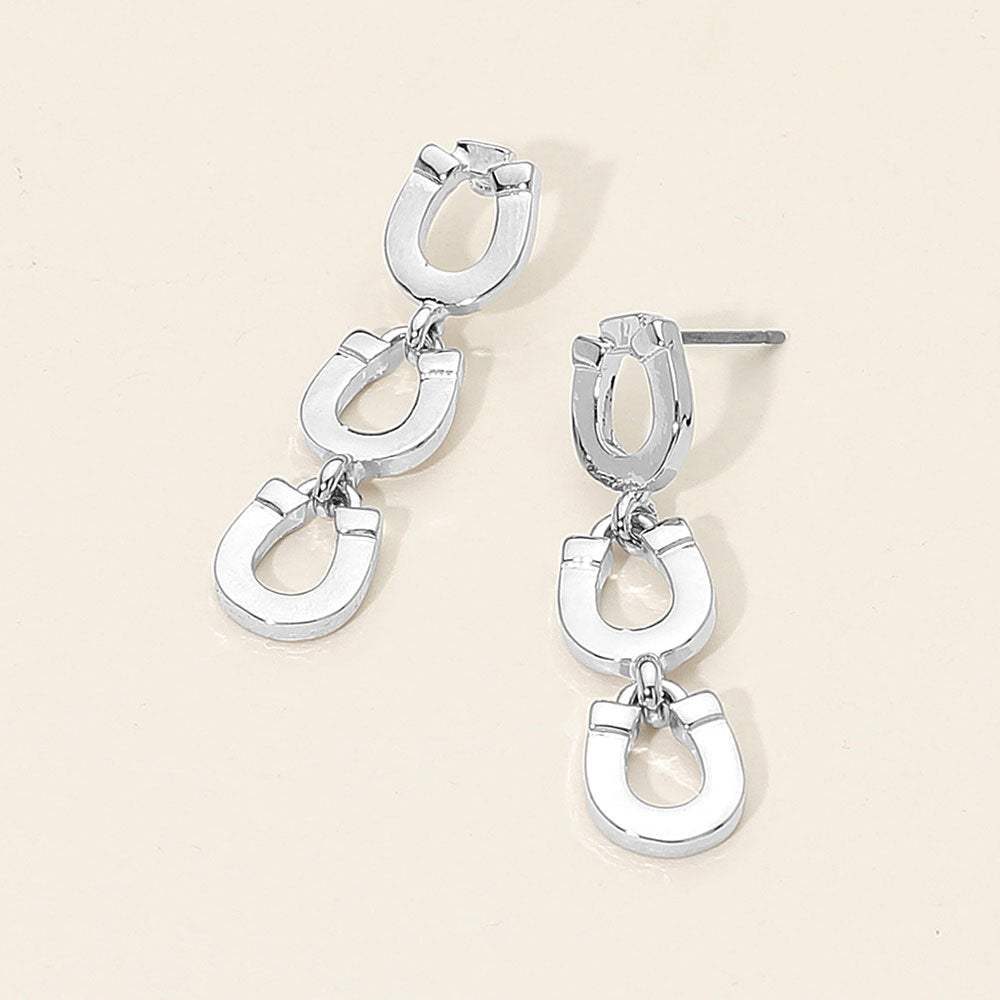 Metal Triple Horseshoe Link Drop Earrings - Madeline Love - Flyclothing LLC