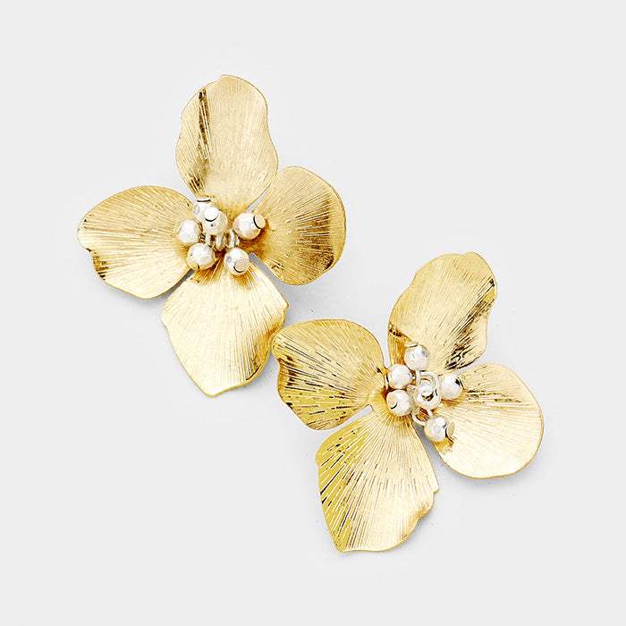 Metal Beaded Flower Earrings - Madeline Love - Flyclothing LLC