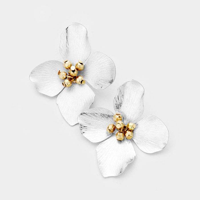 Metal Beaded Flower Earrings - Madeline Love - Flyclothing LLC