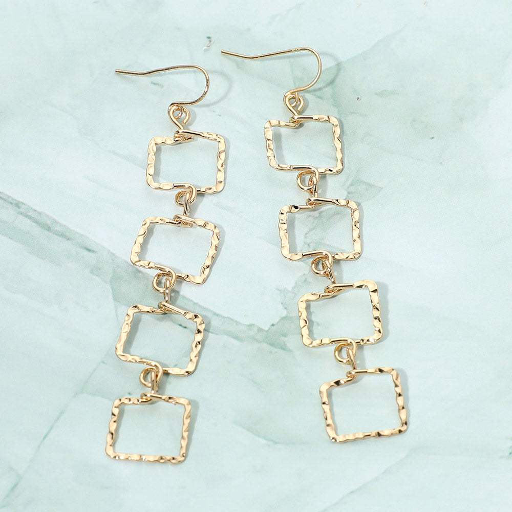 Textured Metal Geometric Open Square Link Drop Earrings - Madeline Love - Flyclothing LLC