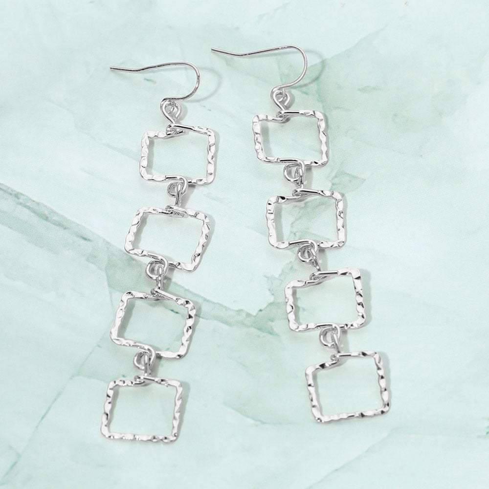Textured Metal Geometric Open Square Link Drop Earrings - Madeline Love - Flyclothing LLC