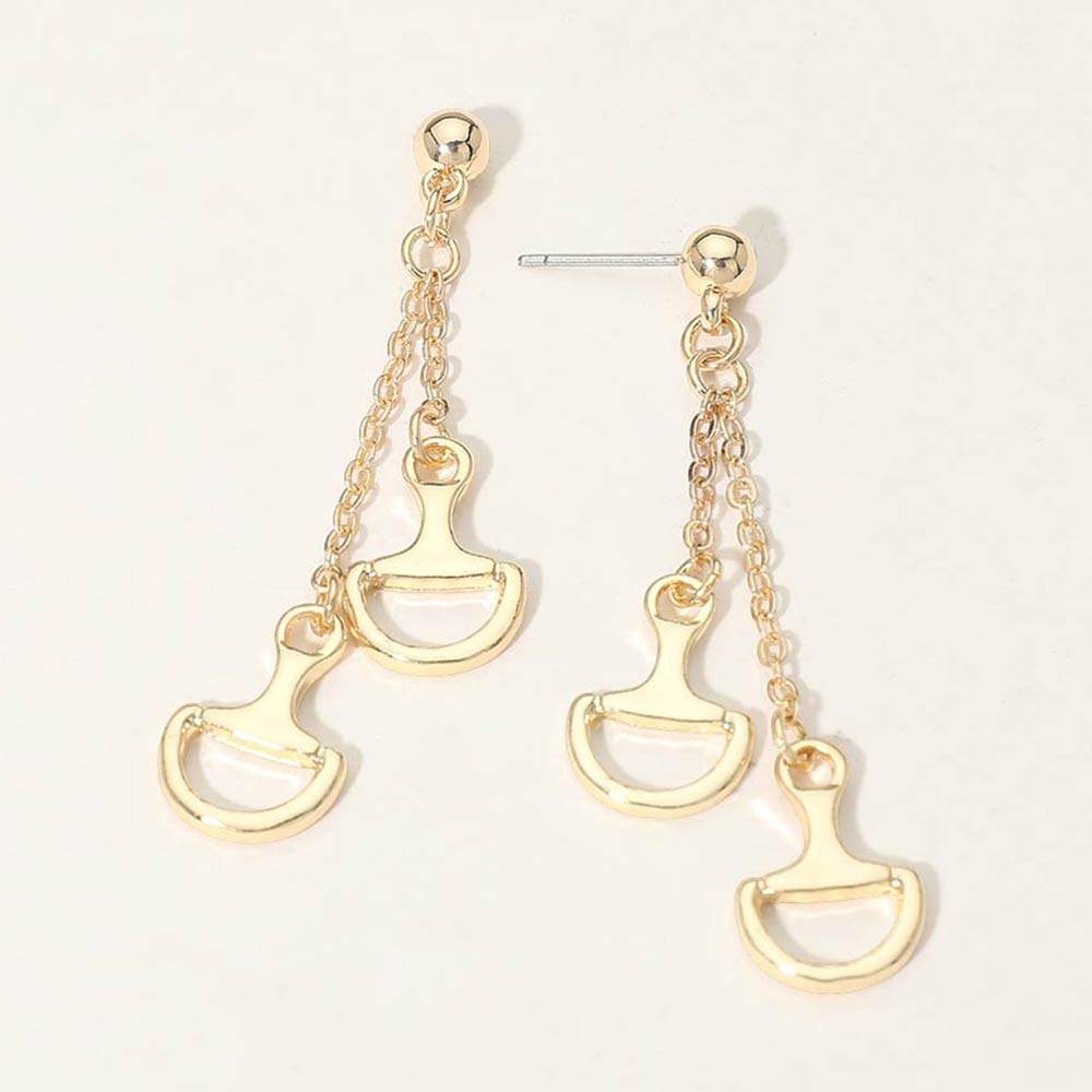 Double Metal Horsebit Charm Drop Earrings - Madeline Love - Flyclothing LLC
