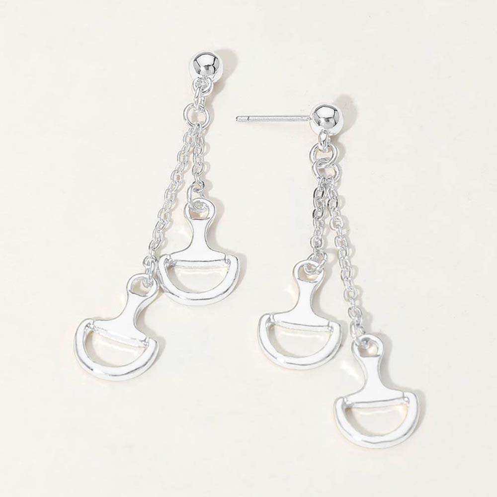 Double Metal Horsebit Charm Drop Earrings - Madeline Love - Flyclothing LLC