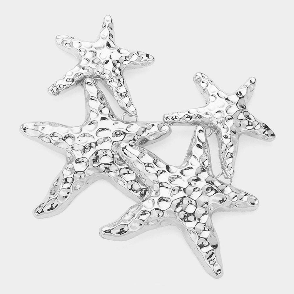 Textured Metal Starfish Link Earrings - Madeline Love - Flyclothing LLC
