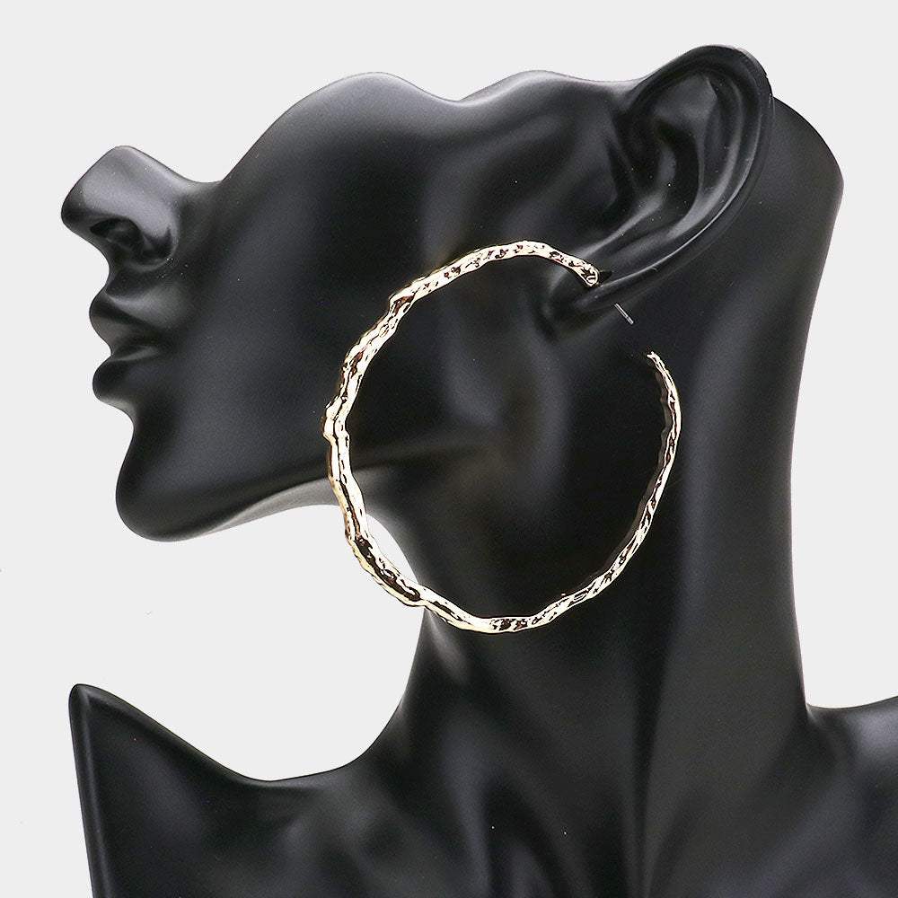 Textured Irregular Metal Hoop Earrings - Madeline Love - Flyclothing LLC