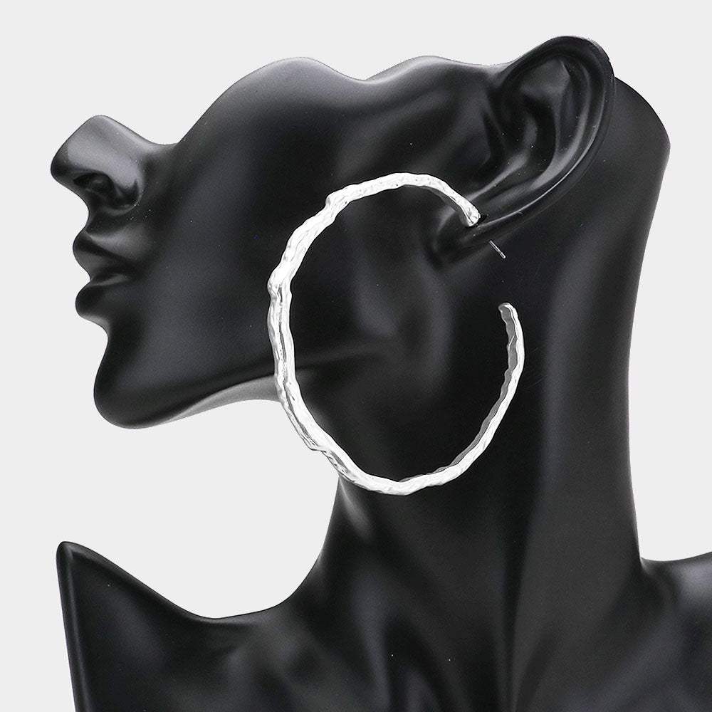 Textured Irregular Metal Hoop Earrings - Madeline Love - Flyclothing LLC
