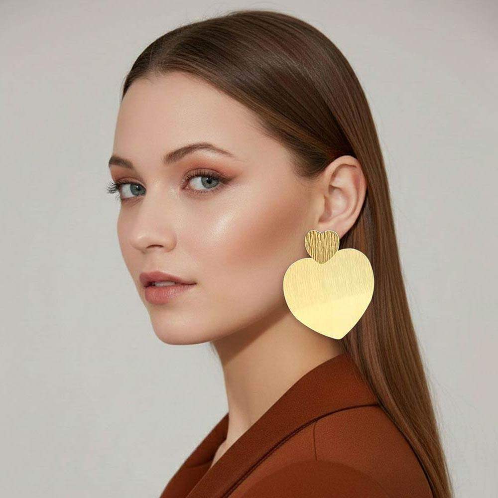 Bold Metal Heart Plated Link Drop Statement Earrings - Madeline Love - Flyclothing LLC