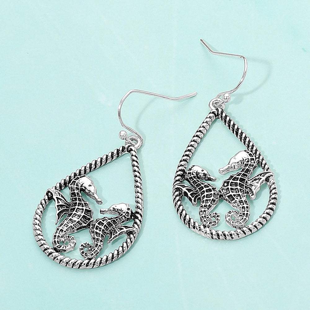 Seahorse Accented Open Teardrop Dangle Earrings - Madeline Love - Flyclothing LLC