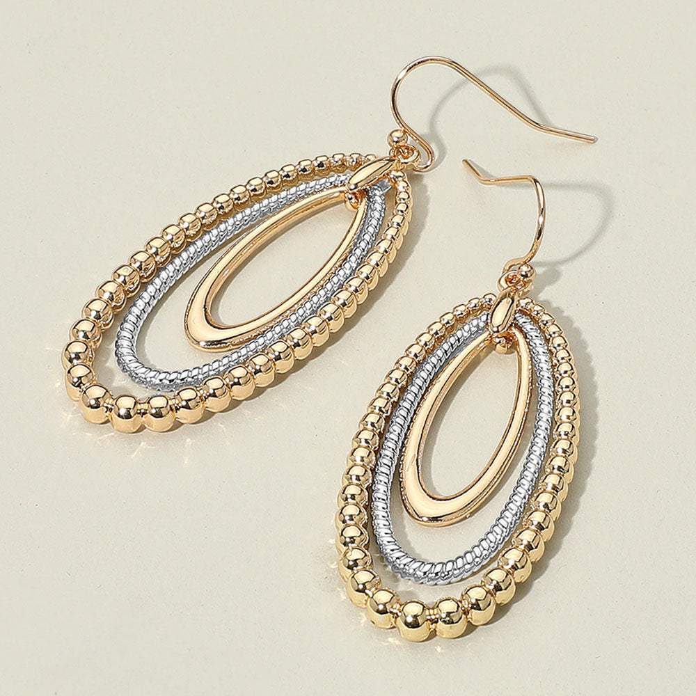 Textured Bead Layered Oval Dangle Earrings - Madeline Love - Flyclothing LLC
